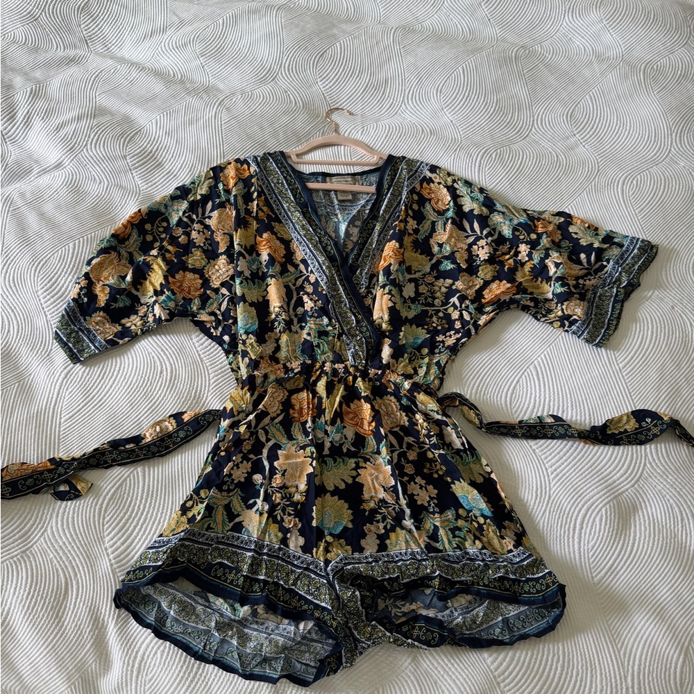 Flying Tomato Blue and Gold Patterned Romper